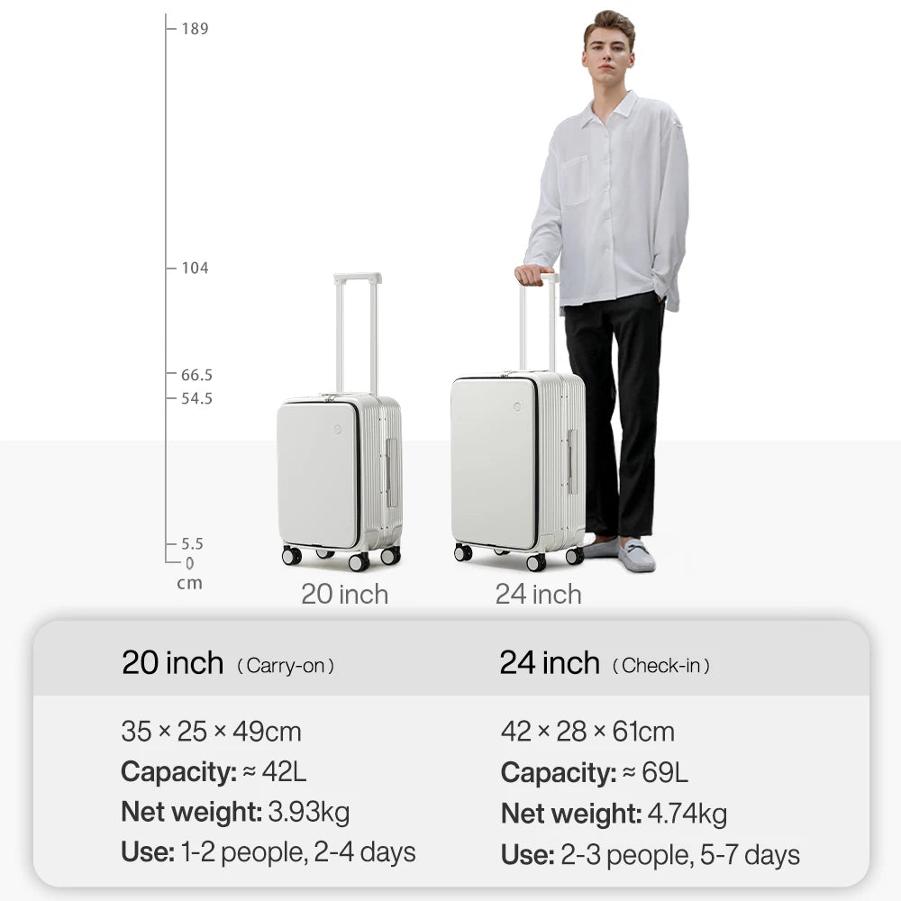 Mixi New Aluminum Frame Suitcase | Carry-On Rolling Luggage with USB, Cup & Phone Holder | 20/24 Inch Cabin Bag