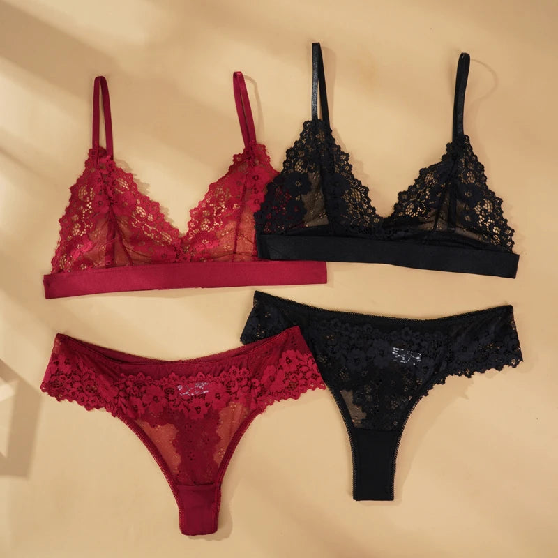 Sexy Lace Bra Set Summer Women's Ultra-Thin Lingerie Brief Transparent No Wire Bra Breathable Intimate Underwear