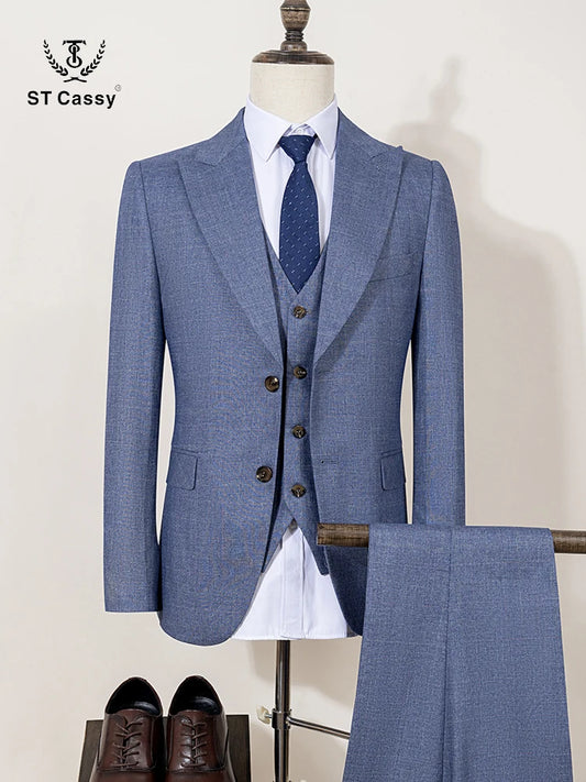 ST Cassy Men's Blue-Gray 2-Button Blazer – Modern Office Wear with Luxe Craftsmanship