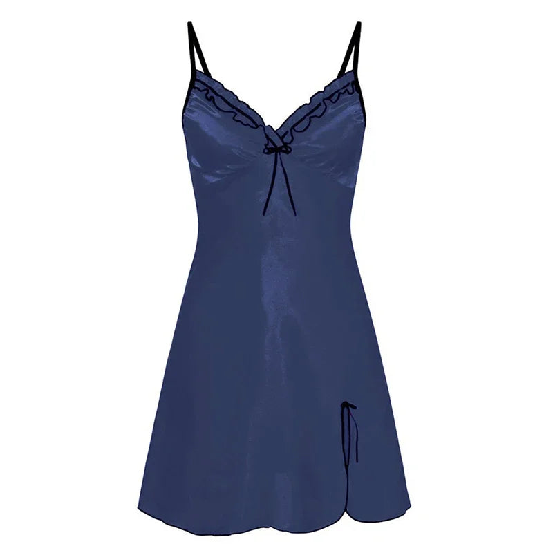 Women's Silk Satin Sleepwear | Sexy Lace V-Neck Sleeveless Nightdress | Summer Nightgown Nightwear