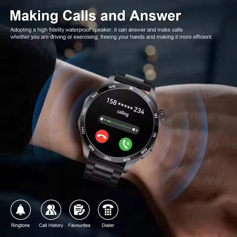 2025 New Men GPS Smart Watch – 360×360 AMOLED Screen, Bluetooth Call, NFC, Heart Rate, IP68 Waterproof