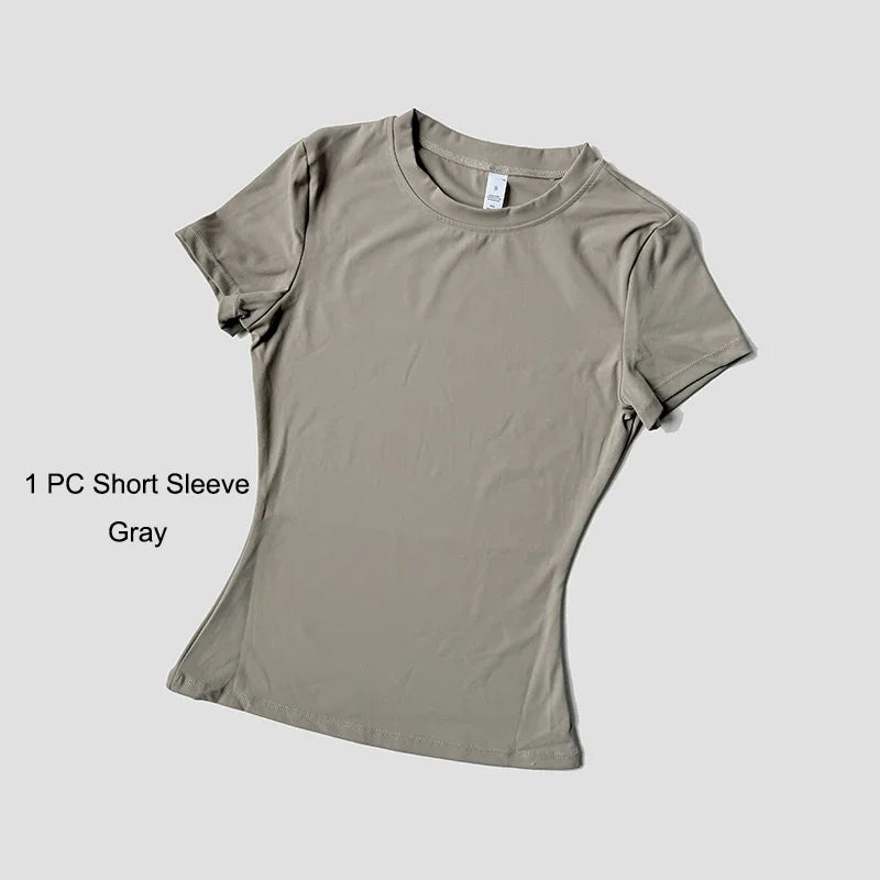 Quick-Drying Gym Leggings Set – Breathable Stretchy Slim Fitness Sport Suit with Short Sleeve Active Top