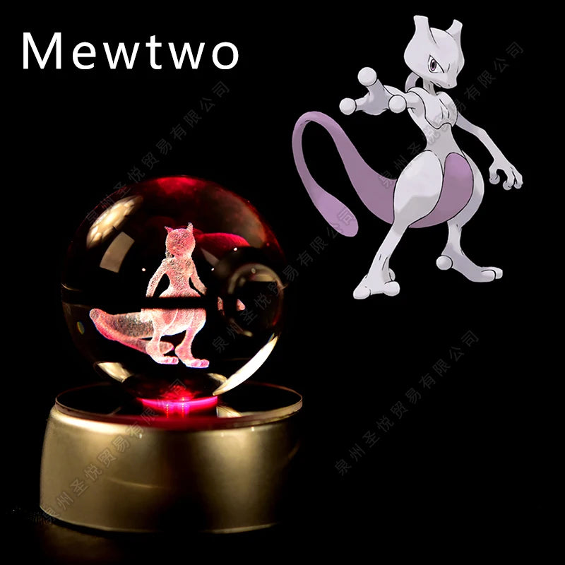 Pokémon 3D Crystal Ball Night Light – Pikachu, Gengar & Mewtwo Pokéball Glass Lamp for Kids Birthday Gifts