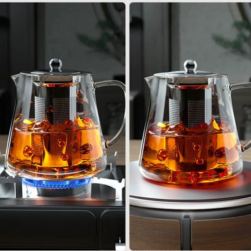 Glass Teapot – Heat-Resistant Borosilicate Kettle with Stainless Steel Infuser