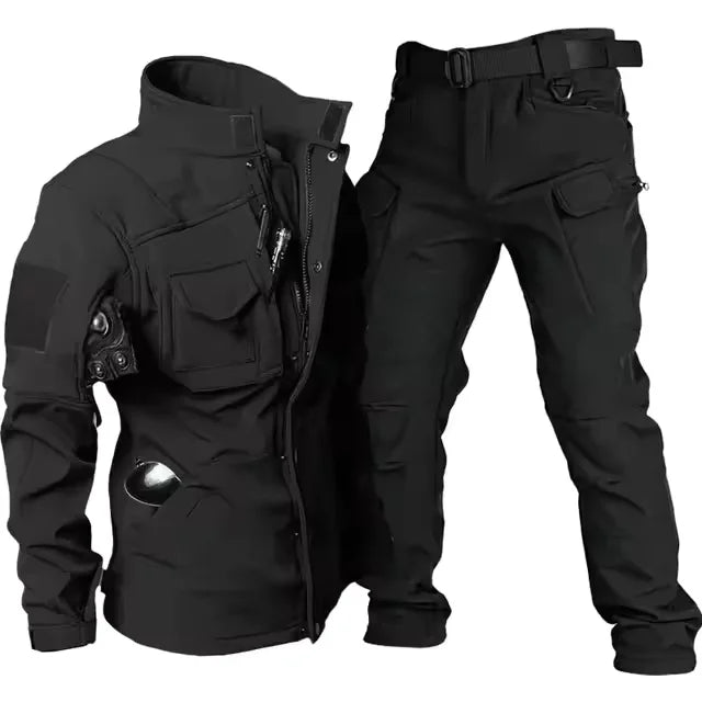 Men’s Waterproof Shark Skin Tactical Fleece Soft-Shell Jacket + Windproof Warm Cargo Pants (2-Piece Set)