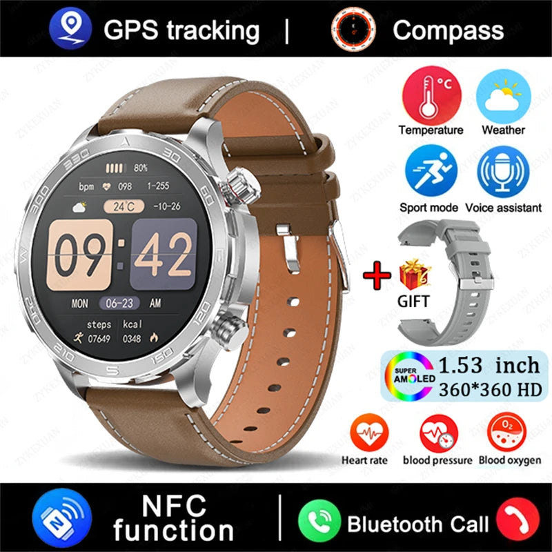 2025 New Bluetooth Call Smart Watch for Men – AMOLED HD Screen, Heart Rate, NFC, GPS, IP68 Waterproof Sports Watch