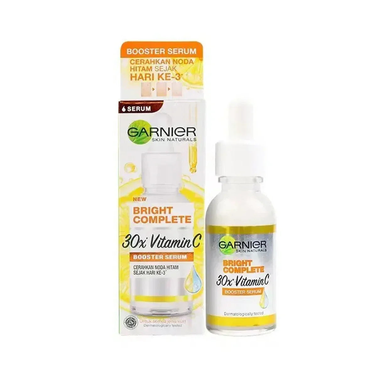 Garnier Bright Complete 30x Vitamin C Serum – Esencia potenciadora de niacinamida para aclarar el tono de la piel y atenuar las marcas de acné (30 ml)