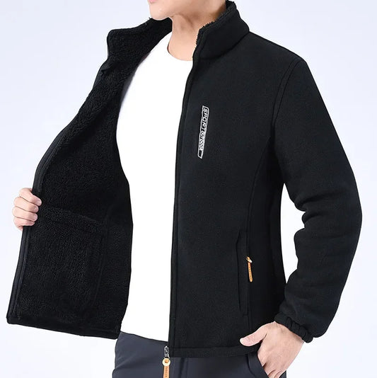 Men’s Winter Thicken Polar Fleece Jacket – Windproof Full-Zip Outdoor Coat with Pockets