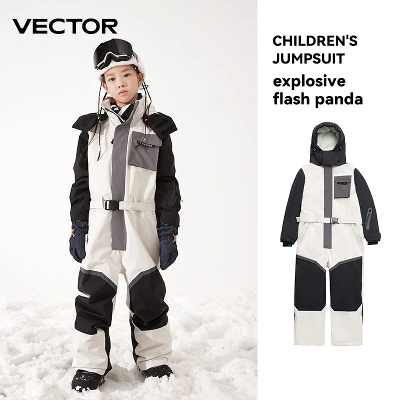 Children’s Thick One-Piece Ski Jumpsuit – Waterproof Hooded Snowboard Jacket & Overalls, Warm Winter Outdoor Sports Wear