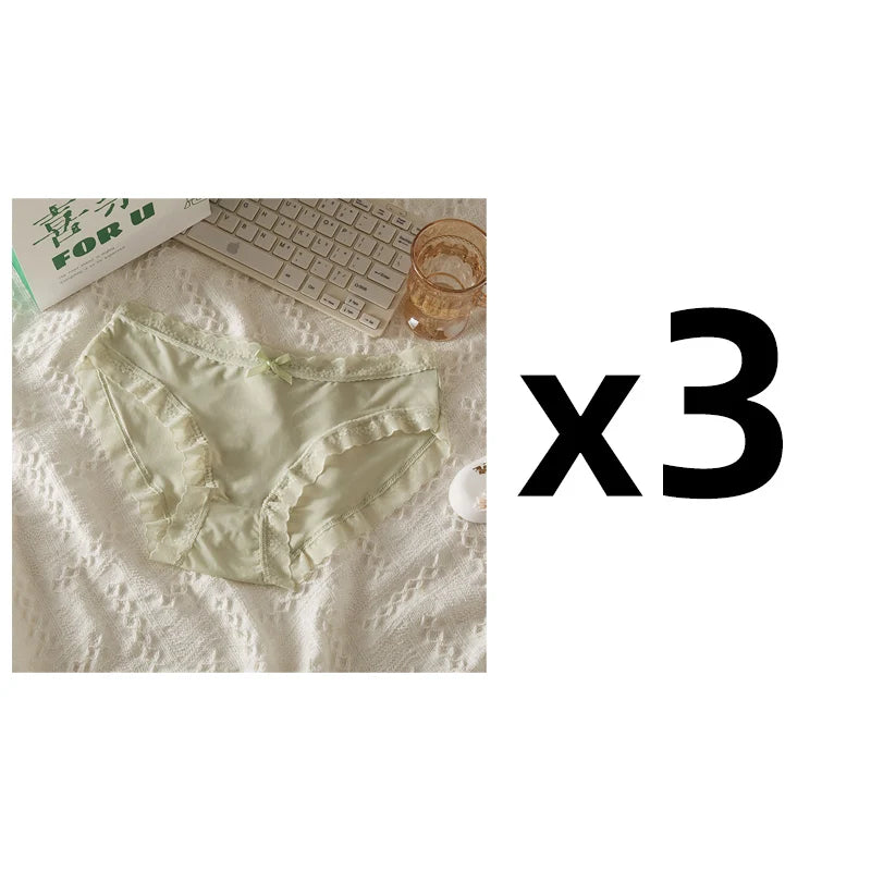 3Pcs Women Low Waist Panties Panties Sexy Lingerie Lace Quick Drying Briefs Female Seamless Underwear Solid Color Underpants
