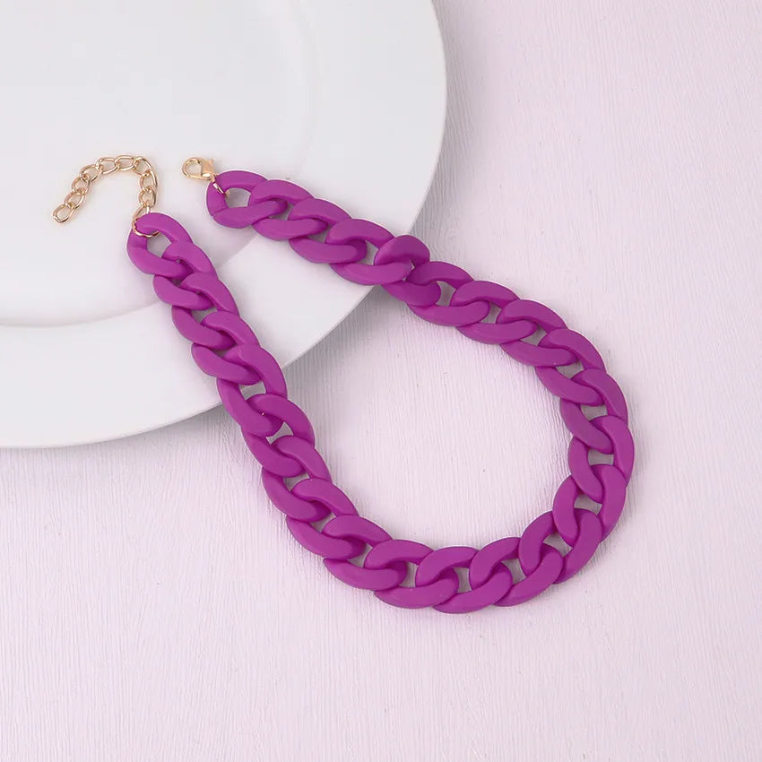 Trendy Colorful Acrylic Chain Choker Necklace for Women | Statement Matte Resin Wide Collar Jewelry