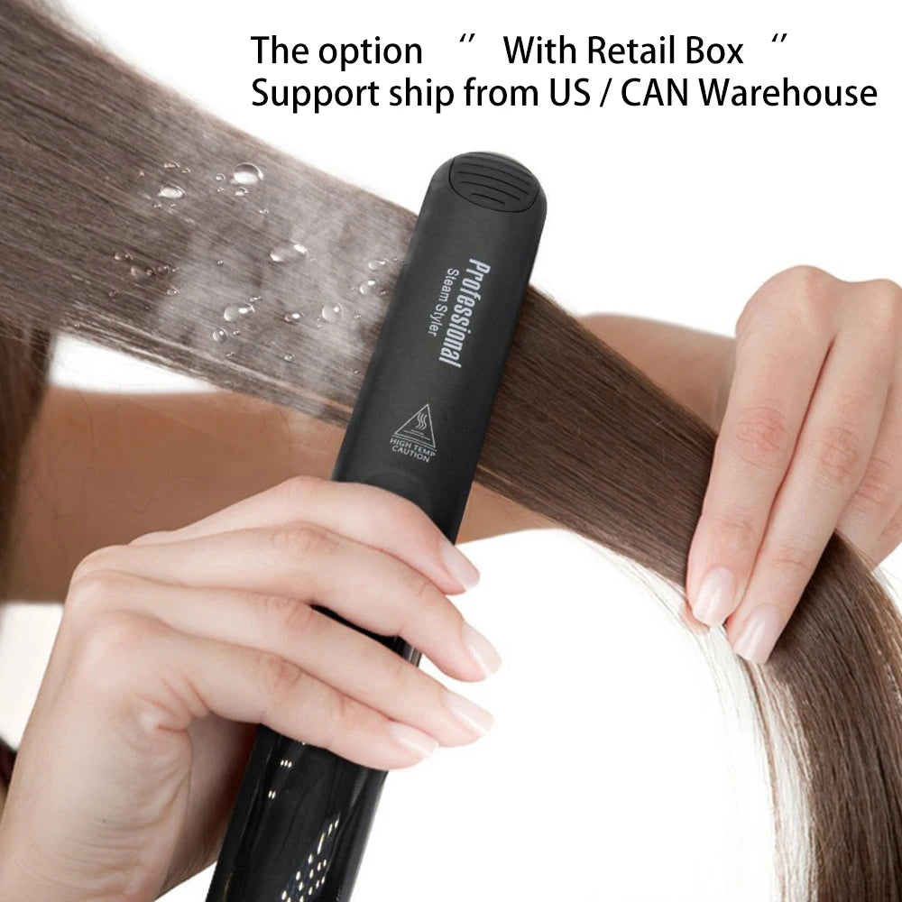 Professional Steam Hair Straightener • Ceramic Vapor Flat Iron 450℉ • Argan Oil Infused Hair Care Styling Tool
