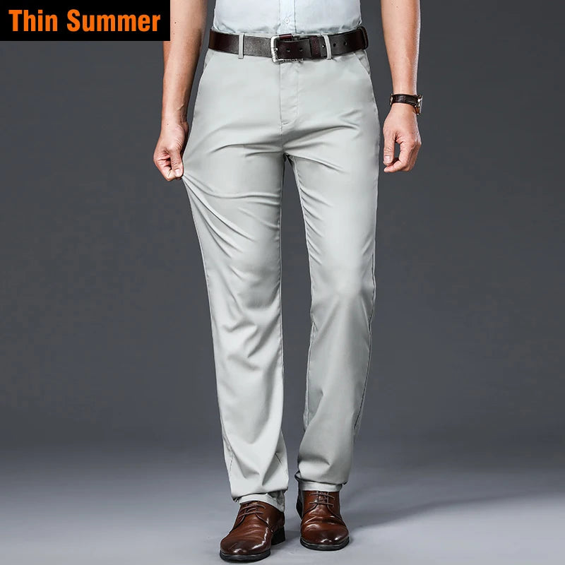 2025 Spring New Men's Bamboo Fiber Casual Pants | Classic Business Fashion Khaki Stretch Cotton Trousers | Male Brand Clothes