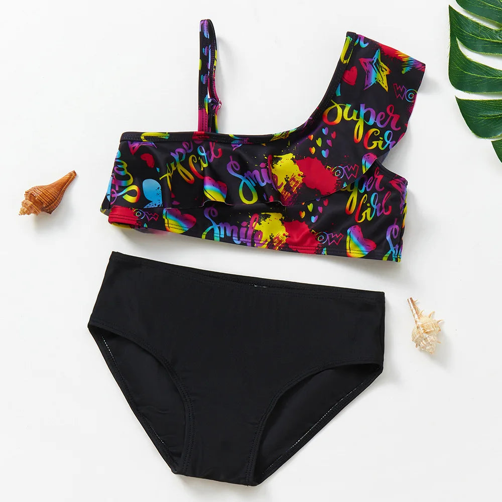 Baby Girls Two-Piece Tankini Swimsuit Fish Scale Print Summer Beachwear