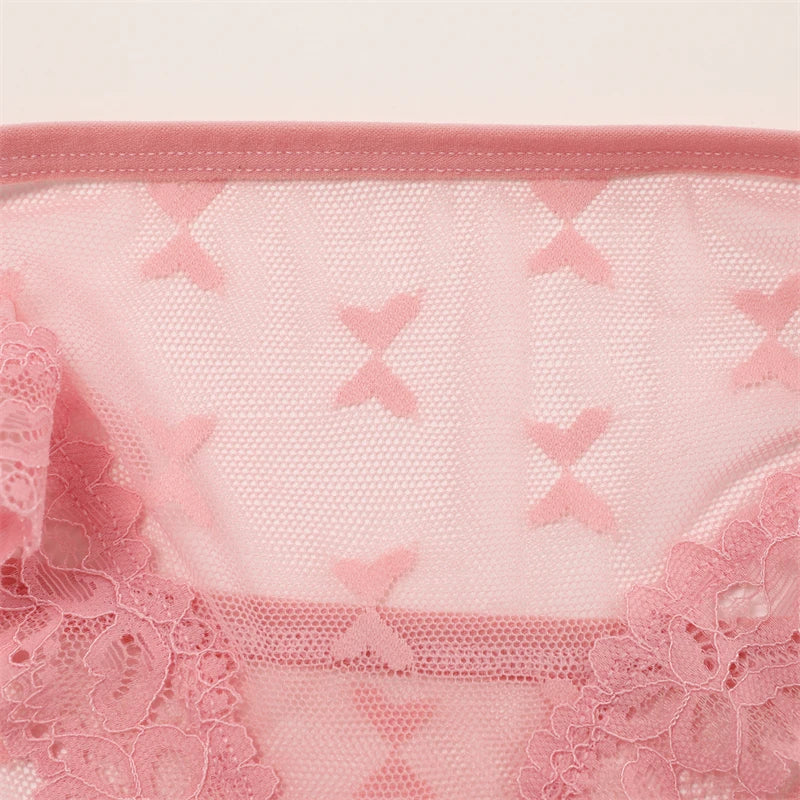 FINETOO 5PCS Women's Lace Hollow Out Panties Sexy Floral Solid Color Underwear Lingerie S-XL