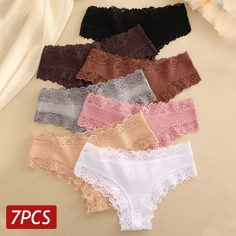 7PCS Women Sexy Lace Seamless Brazilian Panties – Cotton, Breathable, Low Rise Soft Underwear Lingerie