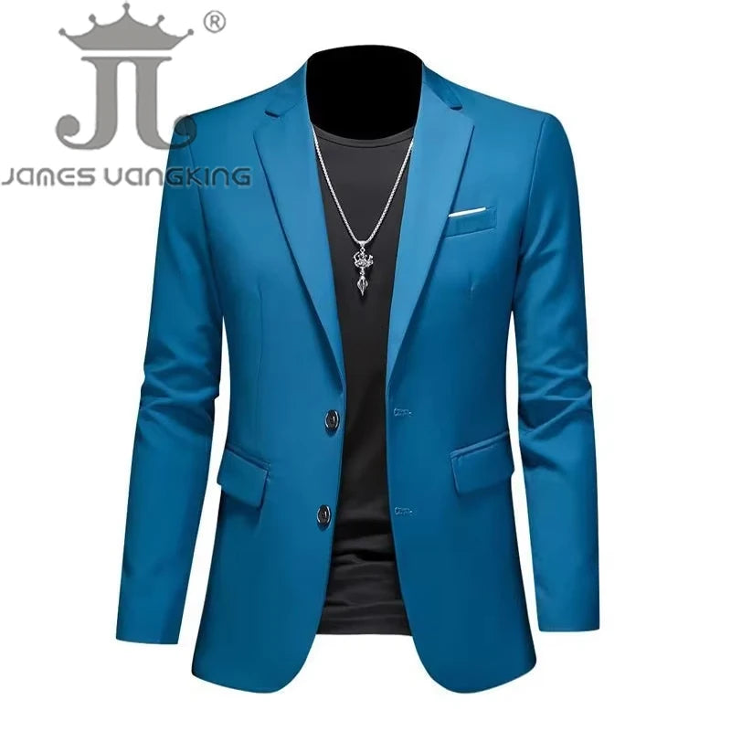 Men's High-End Solid Color Blazer – Casual Business & Groom Wedding Suit Jacket