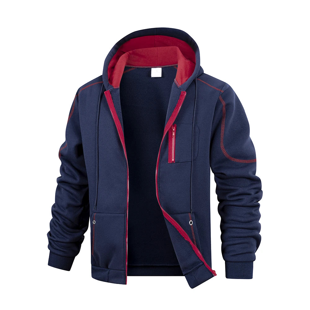 Men’s Solid Color Zipper Hoodie – Slim Fit Casual Sports Cardigan Sweatshirt Jacket