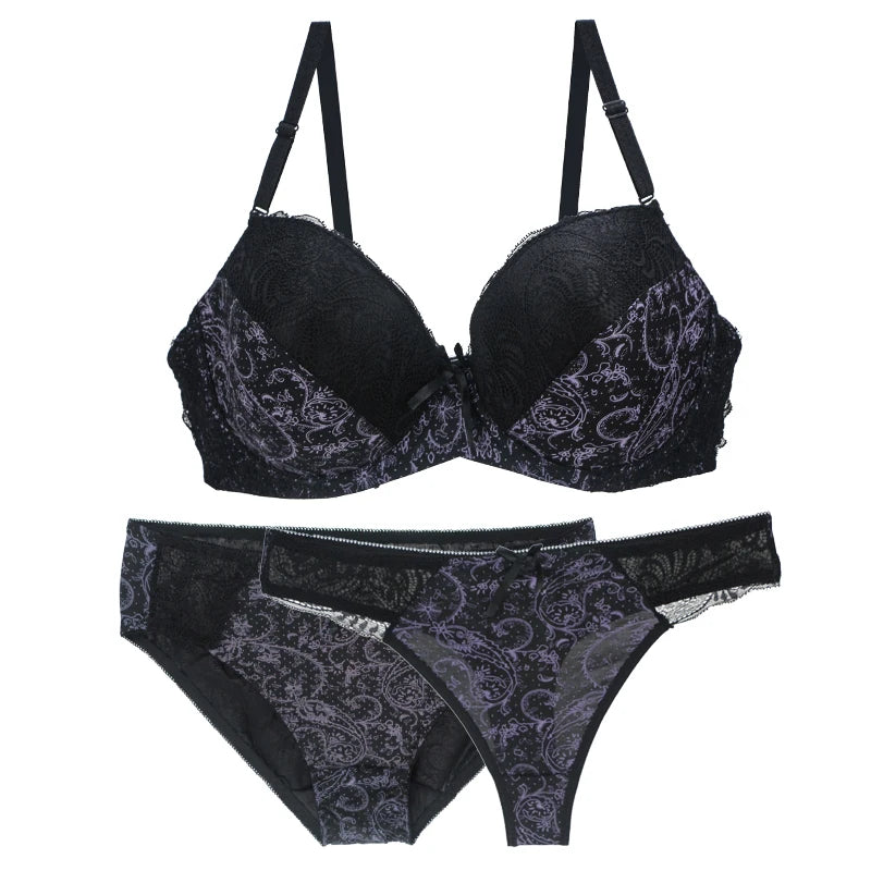 Nouvell Seamless Push Up Bra Set 3-Piece Women’s Underwear BCDEF Cup Plus Size Lingerie Beige Black Blue Purple Red White