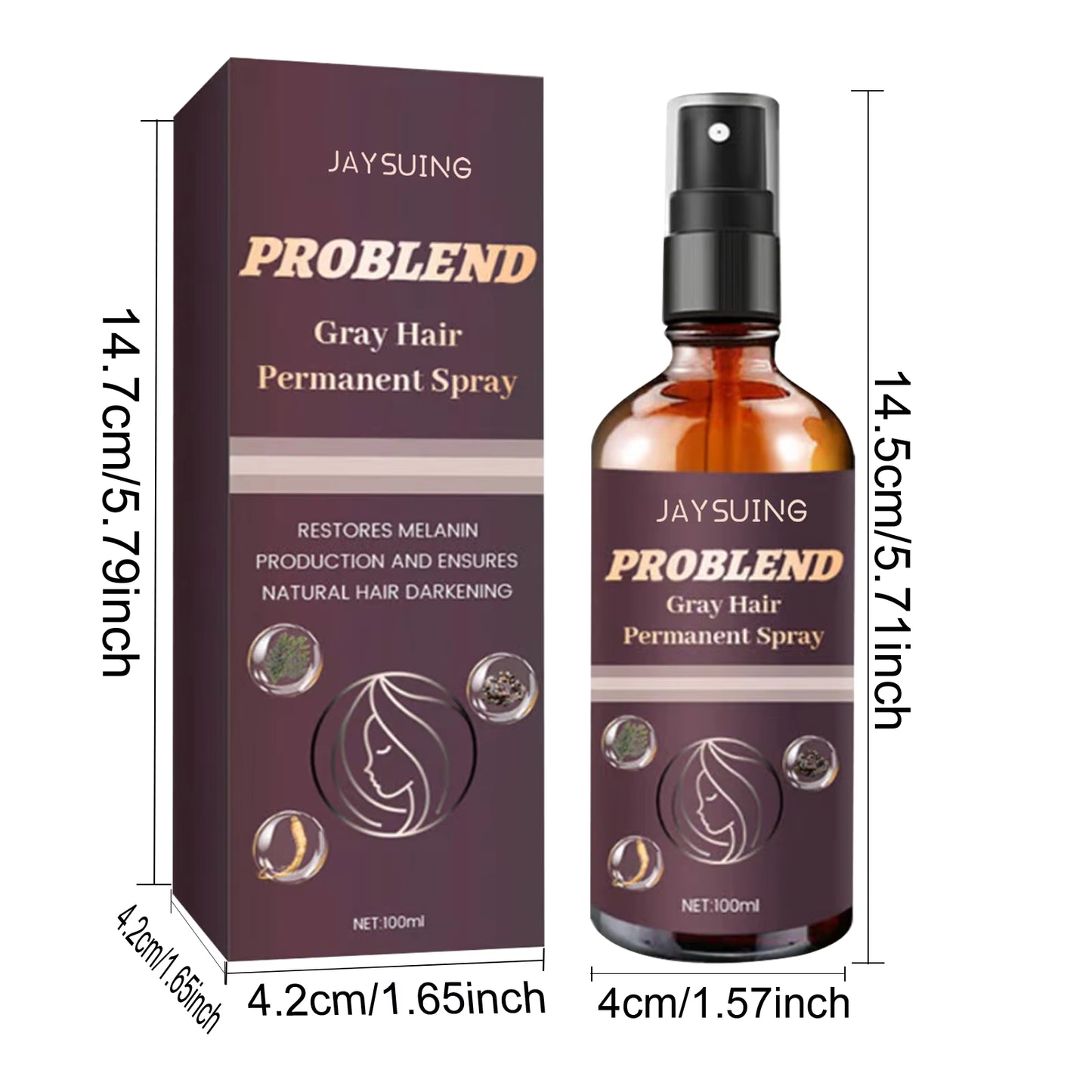 بخاخ لتغميق الشعر - مضاد للشيب، لون طبيعي من الأبيض إلى الأسود، زيت مغذي ومصلح لفروة الرأس