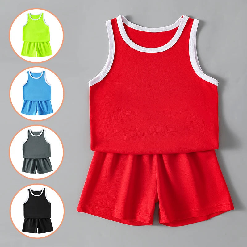 2/4Pcs Kids Summer Sportswear Set – Quick-Dry Sleeveless Tees & Shorts Combo for Boys & Girls | Mixed Color Active Outfits