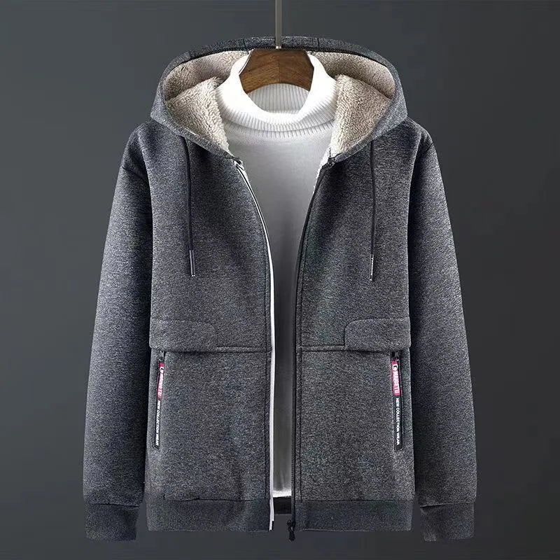 Men’s Winter Thick Velvet Hoodie – Casual Loose Sports Coat, Solid Color (M-4XL)