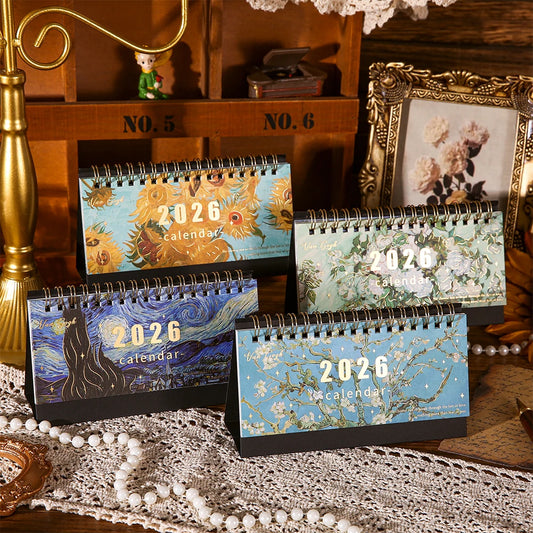 2026 Vintage Painting Desk Calendar with Memo Notes – Monthly Planner for Home, Office & School