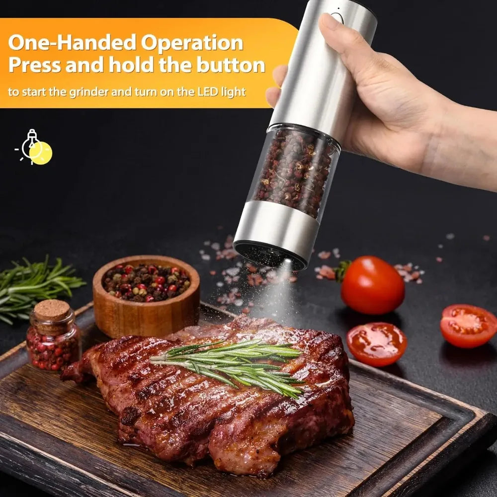Electric Salt and Pepper Grinder Set USB Rechargeable Adjustable Coarseness LED