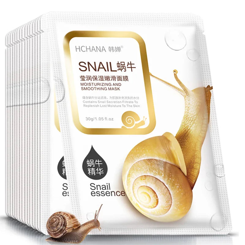 10pcs Snail Moisturizing Face Mask | Hydrating, Oil Control & Korean Skincare Sheet Masks