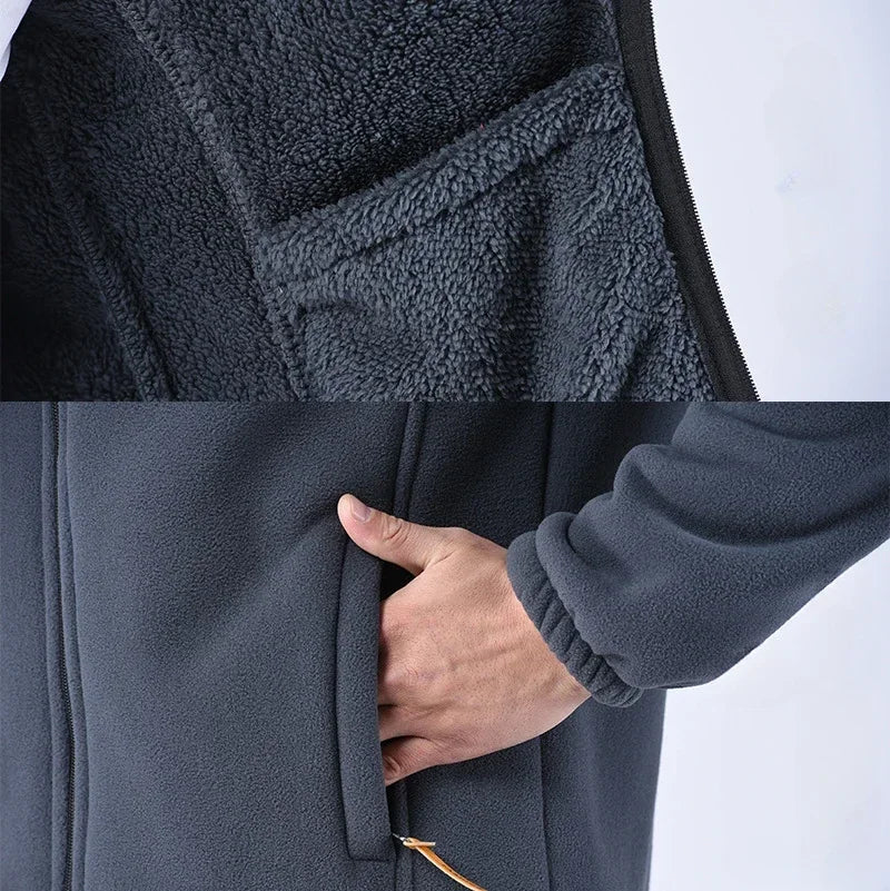 Men’s Winter Thicken Polar Fleece Jacket – Windproof Full-Zip Outdoor Coat with Pockets