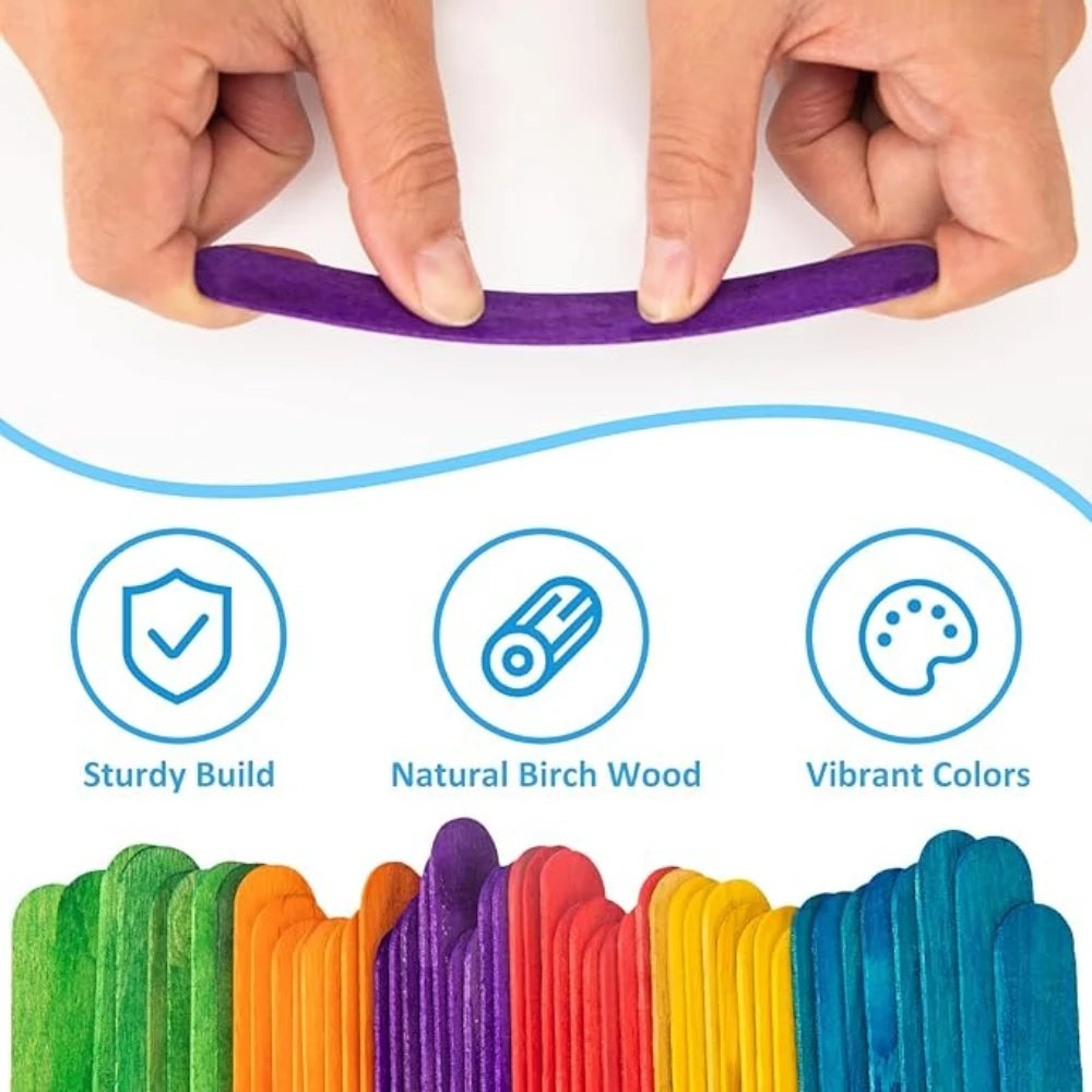 50–500 pcs Colored Wooden Popsicle Sticks – Natural Craft Sticks for DIY Crafts, Resin Projects & Making Tools