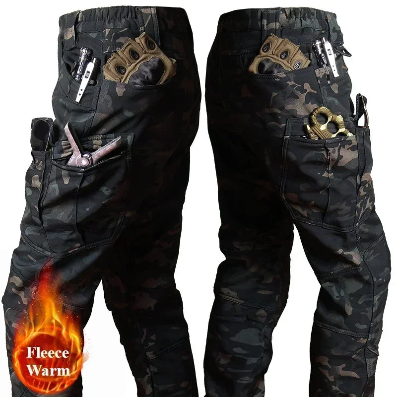 Taktisches Softshell-Winterset für Herren – Winddichter, wasserdichter, warmer Kampfanzug mit mehreren Taschen, Tarnmuster für die Jagd