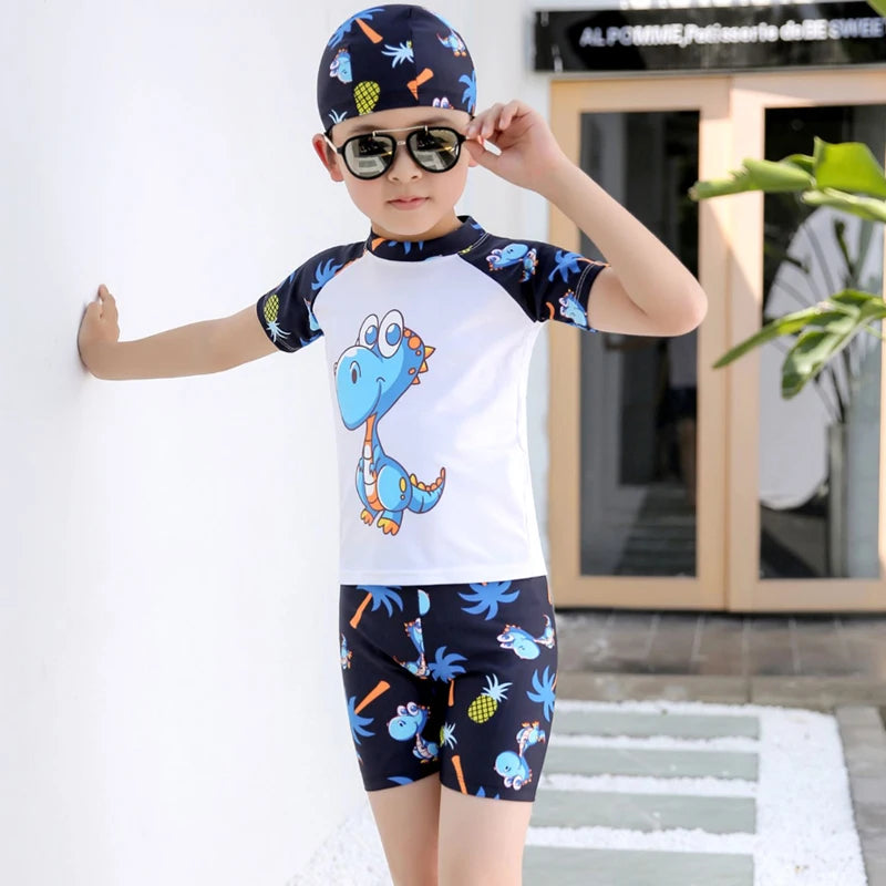 Kids Swimsuit Set Quick Dry Short Sleeve Swimwear Summer Beach Surfing Outfit